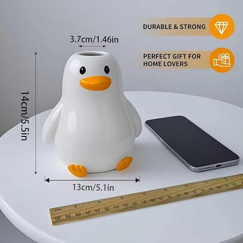 Mougigi Unique Duck Vase - Cute White Ceramic Handcrafted Piece with Round Modern Design, Funky Aesthetic Table Decor for Flowers/Accessories, Cool Animal Goose-Themed Art Vase Great for Decor Gifts thumbnail 2