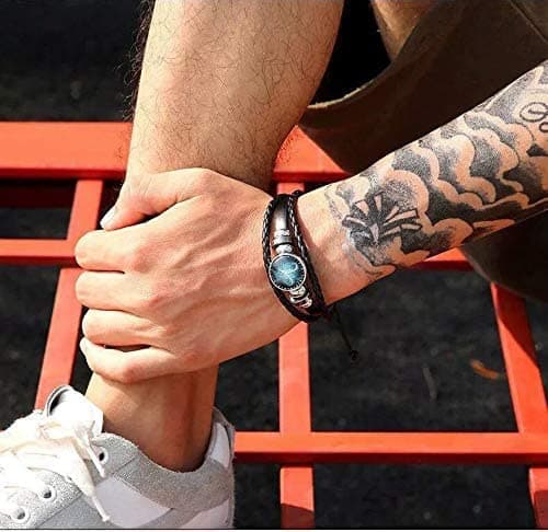 Zodiac Necklace and Bracelet Set Hand Woven Leather Zodiac Bracelet Rectangle 12 Constellation Pendant Necklace Zodiac Sign Jewelry for Women Men thumbnail 4