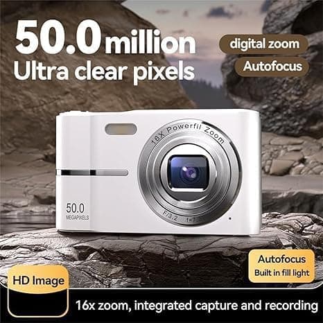 Digital Camera,4K 50MP Point and Shoot Camera for Teens with 16X Zoom Anti Shake,64GB TF Card,1 Battery,2 Types of adapters, a Card Reader, and a Lanyard. Compact Small for Boys Girls （Pink） (Silver) thumbnail 5