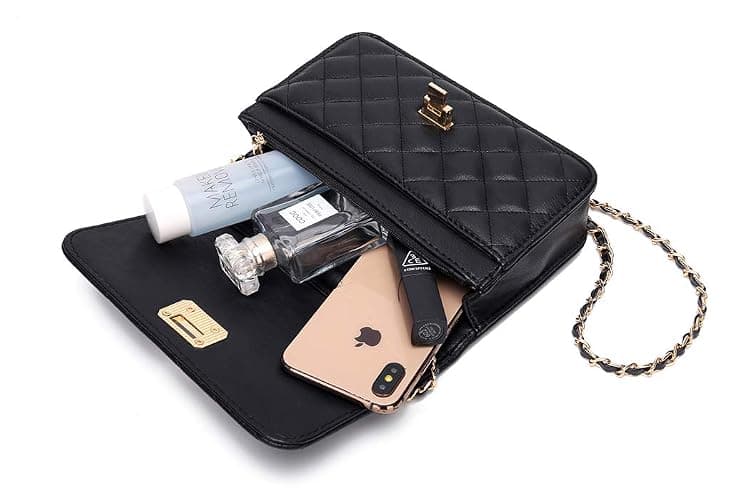 HAKSIM Women Black Quilted Purse Lattice Clutch Small Crossbody Shoulder Bag with Chain Strap Leather thumbnail 7