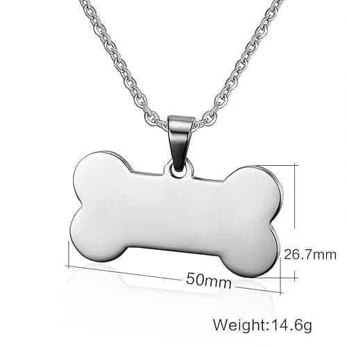 AOCHEE Stainless Steel Dog Tag Necklace Bone Shaped Pendant Necklace Pet Lover Jewelry Gift thumbnail 2