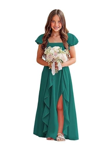 Clothfun Chiffon Flower Girl Dresses Puff Sleeves Junior Bridesmaid Dress A Line First Confirmation Dress CYN002 - Image 1