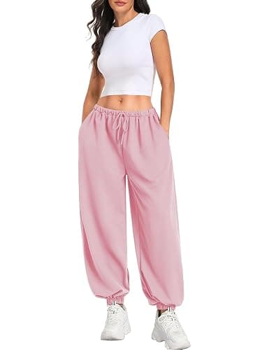 TITOMD Womens Baggy Balloon Pants Lightweight Wide Leg Elastic Waist Comfy Joggers Casual Workout Pants with Pockets thumbnail 6