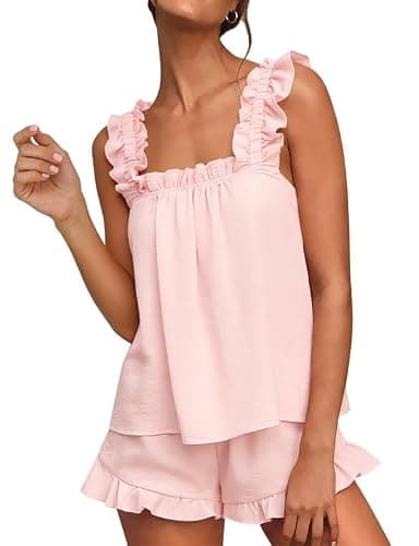 Marvmys Womens Pajamas Set 2 Piece Ruffle Bridal Cute Pajamas Sexy Tank Top and Shorts Bride Sleepwear Set S-2XL - Image 1