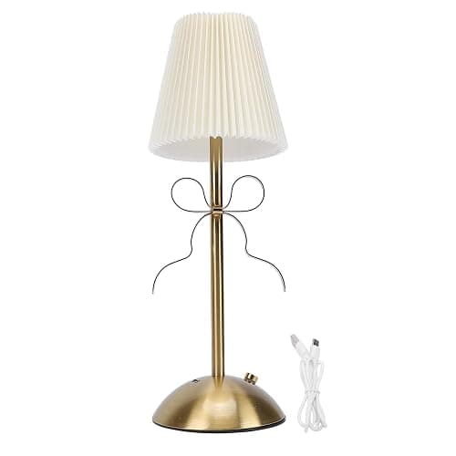 Vikye LED Bow Table Lamp, Cute Bow Decor Touch Control Desk Light with 1200mAh Rechargeable Battery for Bedroom Living Room Nightstand (Yellow) - Image 1