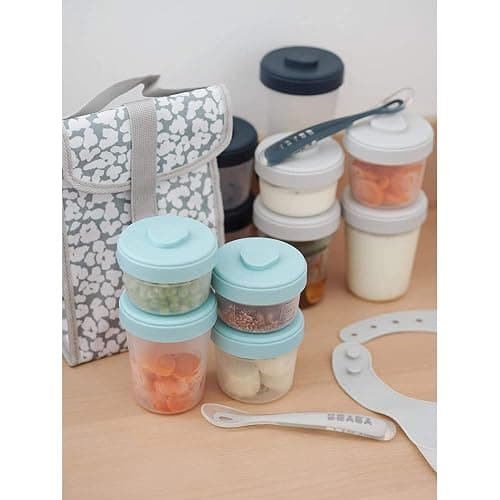 BÉABA, Lot de 12 Portions Conservation et 2 Cuillères Silicone, Clip, Pots empilables et emboîtables, 100% hermétique, Graduation, Congélation, Lait Maternel (2x90 ml & 4x150 ml & 6x250ml), Eucalyptus thumbnail 7