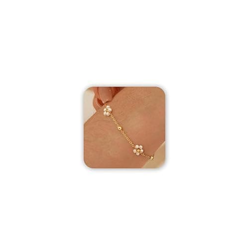 HEVOCY Gold Pearl Bracelets for Women, 14K Gold Plated Dainty Bracelet Set, Adjustable Layered Pearl & Beaded Chain Bracelets, Non Tarnish Lightweight Jewelry Gifts for Women thumbnail 2