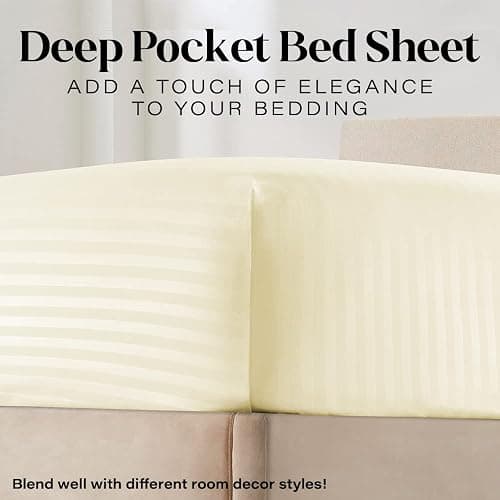Queen Sheet Set - 4-Piece Striped Queen Size Bed Sheets - Soft & Cooling Deep Pocket Queen Bed Sheet Set - Wrinkle-Free Microfiber Bedding with 1 Fitted Sheet, 1 Flat Sheet, 2 Pillowcases thumbnail 3