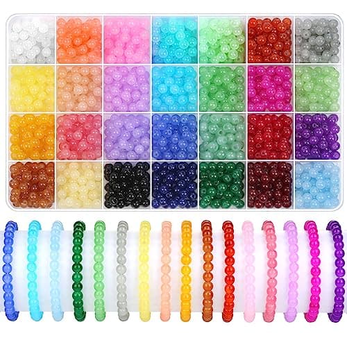 shynek 1400 Pieces 6mm Round Glass Beads for Jewelry Making, 28 Colors Crystal Beads for Bracelets Jewelry Making and DIY Crafts(Solid Color) - Image 1