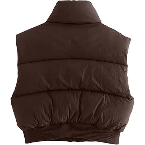 Shiyifa Women's Fashion High Neck Zipper Cropped Puffer Vest Jacket Coat thumbnail 4