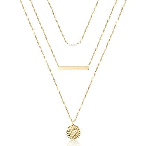 Turandoss Dainty Layered Choker Necklace, Handmade Y Pendant Necklace Multilayer Bar Disc Necklace Adjustable Layering Choker Necklaces for Women - Image 1