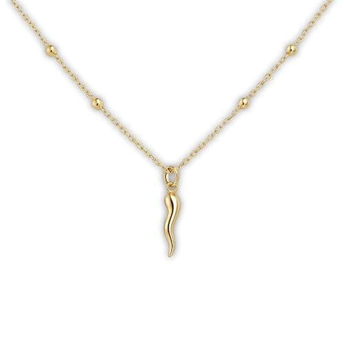 Fronay Collection 14K Gold Plated Italian Horn Necklace - Dainty Italian Cornicello Necklace – Gold Laminated Rosary Chain – 16”+1.5” – Good Luck Talisman Jewelry for Women - Made in Brazil thumbnail 5