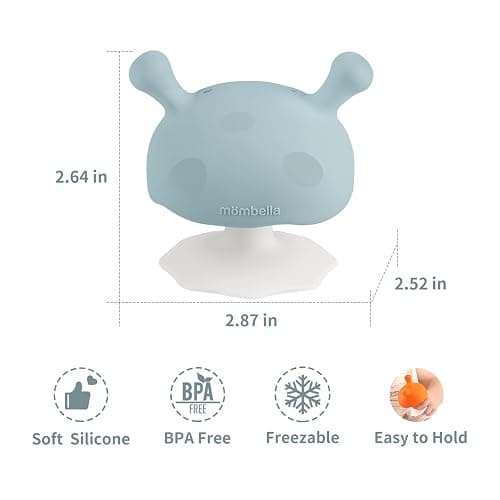 Baby Teething Toys for 3-12 Months+,Silicone Mombella Baby Teether with Suction Base,Soft & Easy to Grasp for Teething Relief,Safe & Comfortable Baby Teether Toys for Sucking Needs,BPA Free (Iron Green) - Iron Green thumbnail 3