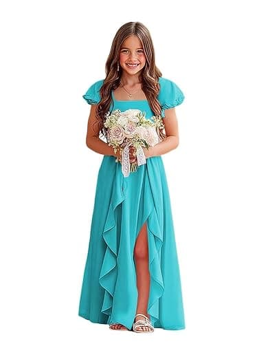 Clothfun Chiffon Flower Girl Dresses Puff Sleeves Junior Bridesmaid Dress A Line First Confirmation Dress CYN002 - Image 1