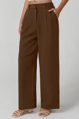 QINSEN Wide Leg Dress Pants for Women High Waisted Wrinkle Free Work Pants with Pockets Casual Slack thumbnail 4