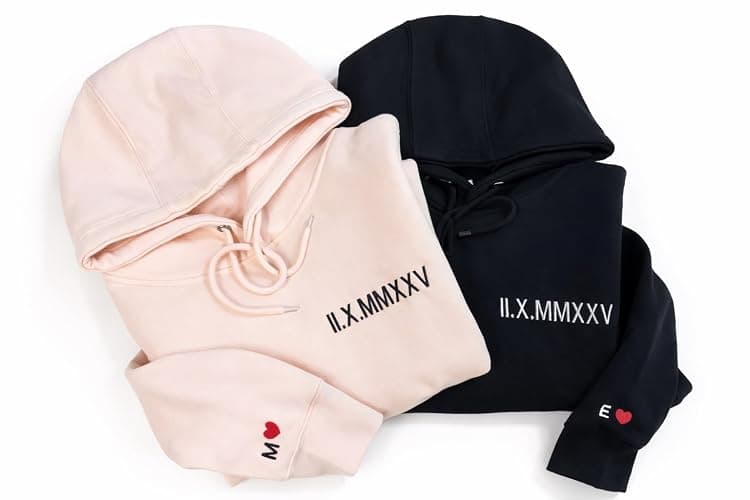 Custom Embroidered Roman Numeral Hoodie, Personalized Hoodie For Boyfriend Girlfriend With Initial Heart, Gifts for Boyfriend Girlfriend Couples, Matching Hoodies For Couples. - Image 1