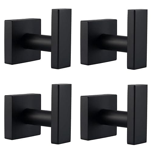 Angle Simple Matte Black Towel Hooks, SUS 304 Stainless Steel Bathroom Wall Hooks for Towel, Robe Coat Holder, 4 Pack - Image 1