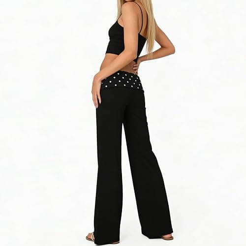 Fold Over Yoga Pants for Women Low Rise Wide Leg Cute Flare Sweatpants | Low Waisted,Lounge Pants,Back to School Clothes for Teen Girls thumbnail 6