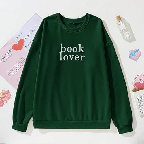 MOUSYA Book Lover Embroidered Sweatshirt Women Funny Reading Book Long Sleeve Shirt Casual Teacher Pullover Tops - XX-Large - Green thumbnail 5