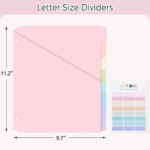 SKYDUE Pastel Binder Dividers with Pockets – 8-Tab Durable Plastic Dividers for 3-Ring Binder, Single Pocket File Organizers with Matching Label Stickers thumbnail 2