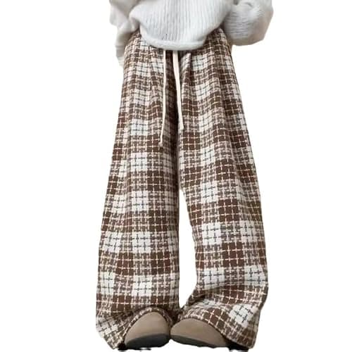 Cute Plaid Pants for Women, Baggy Pants Grunge Gingham Pants Therian Downtown Girl Clothes y2k Sweatpants Going Out - Image 1