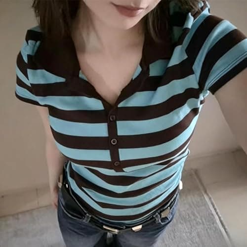Vintage Alt Graphic Tees Y2k Grunge Polo Shirts Teen Girls Women Whimsy Twee 2000s Short Sleeve Collared Tops thumbnail 4