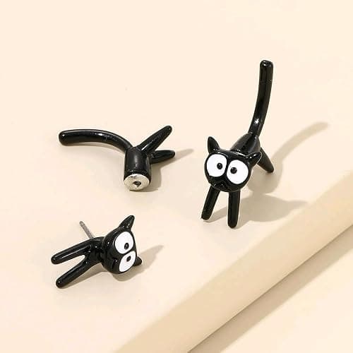 Cute Cats Unique Earrings Front Back Stud Earrings for Women.Black Cat Screw on Back Earrings for Women Animal Jewerly Gift Earring (A) thumbnail 5