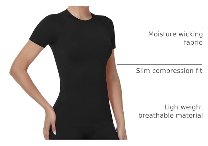 Runhit Compression Shirt Women Short Sleeve Workout Tops Athletic Gym Moisture Wicking T-Shirt Running Yoga Base Layer thumbnail 4