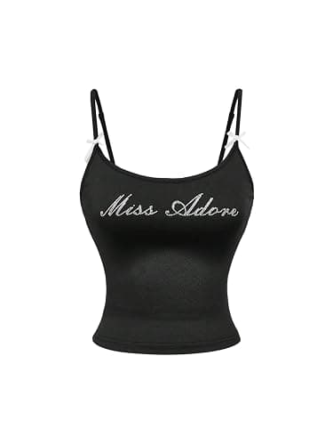 WDIRARA Women's Letter Rhinestone Cami Top Y2k Spaghetti Strap Camisole - Image 1