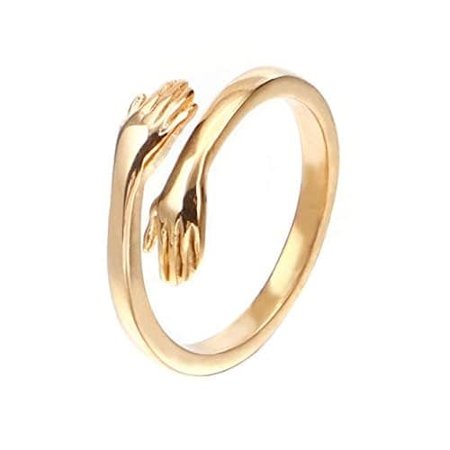 INRENG Unisex Stainless Steel Hands Embrace Open Couples Wedding Ring Romantic Love Hug Jewelry - Image 1