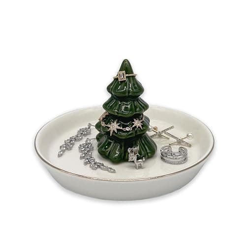 mono living Forest Green Christmas Tree Ring Dish – Ceramic Jewelry Holder for Kitchen Sink or Vanity – Aesthetic Holiday Decor, Xmas Tree Trinket Tray, Birthday or Christmas Gifts for Women - Image 1