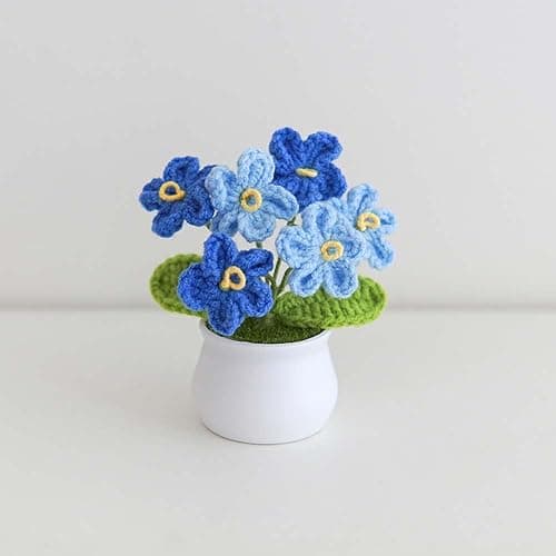 Blync Knitting Crochet Flowers Potted Plants, Fake Forget Me Not Flowers for Friends, Family and Lover, Artificial Handmade Flowers for Birthday Wedding Gift and Home Decor (Gblue) thumbnail 2