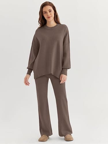 LILLUSORY Women 2 Piece Outfits Sweatsuit Oversized Knit Pullover Sweater Tops Wide Leg Pants Lounge Set thumbnail 2