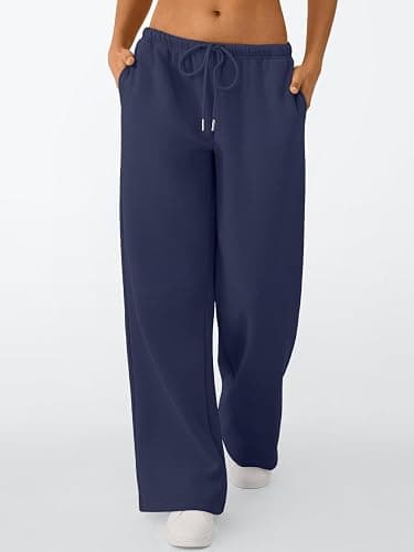 Trendy Queen Womens Wide Leg Sweatpants Baggy Drawstring Low Rise Lounge Pants 2025 Fall Joggers with Pockets thumbnail 3