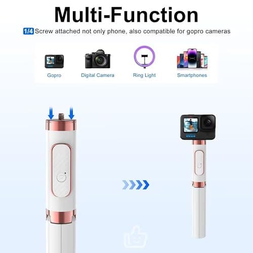 Selfie Stick Phone Tripod for with Remote ​​Selfie Stick Tripod for iPhone & Android,Portable Aluminum Alloy 3 in 1 Stand for Group Photos with 1/4" Screw for Gopro Cam, Vlog/Travel/Photography thumbnail 2