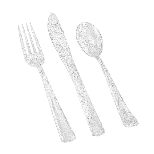 Lillian Collection Unique Glitter Silver Premium Plastic Cutlery Combo - Packs of 48 - Perfect for Upscale Events & Parties thumbnail 4