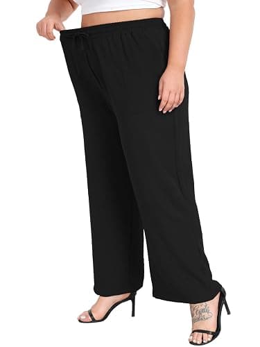 Lastshe Women's Plus Size Wide Leg Pants High Waist Loose Casual Palazzo Trousers with Pockets Spring Clothes thumbnail 2