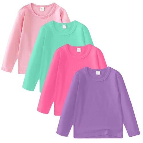 Comche 4 Pack Cotton Long Sleeve Tee Shirts for Boys and Girls Kids Toddlers' Basic Crewneck Tops T-Shirts - Image 1