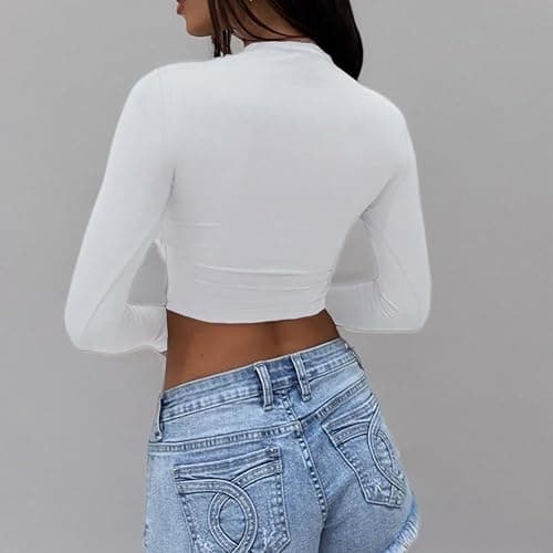 Abardsion Women's Sexy Skinny Long Sleeve Crop Tops | Fall 2026 Trendy Clothes Y2K Basic Crew Neck Slim Fit Cropped T Shirts thumbnail 6