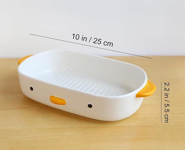 PURROOM Cute Duck Baking Dish, Ceramic Casserole Dish, White Porcelain Pie Pan, 10x7 in Medium Baking Pan with Handles, Oven Safe & Durable Bakeware for Lasagna. thumbnail 3