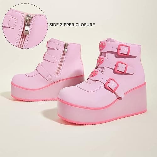 LUCKY STEP Women Platform Chunky Ankle Boots - Round Toe Zipper Wedges High Heels Rave Buckle Thick Sole Goth Booties thumbnail 5