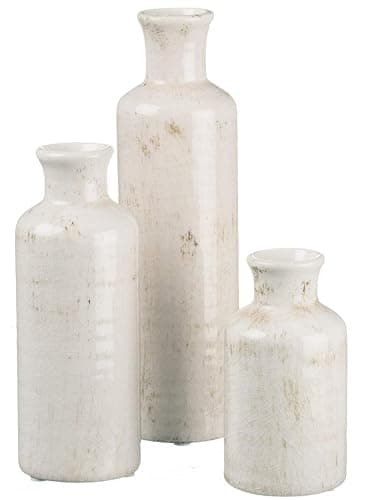 Sullivans White Ceramic Vase Set, Farmhouse Decor, Home Decorative Vase, Vases For Your Kitchen, Bedroom, Office, Living Room, Bathroom, & Shelf Centerpiece Table Decorations (CM2333) - Distressed White - Image 1