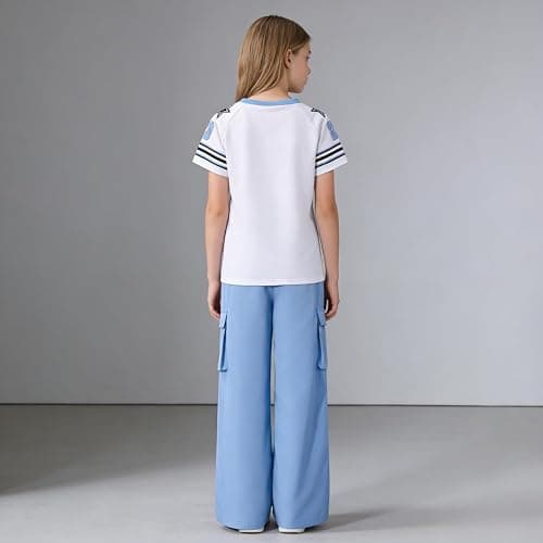 Afsmlys Tween Girls Clothes Short Sleeve Graphic T-Shirt Top + Cargo Pants 2pcs Outfit Set, Size 7-15Years thumbnail 7