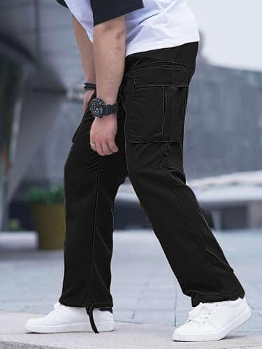 HUNGSON Mens Cargo Pants Drawstring Casual Hiking Pants Joggers Athletic Trousers Cotton Loose Straight Sweatpants for Men thumbnail 3