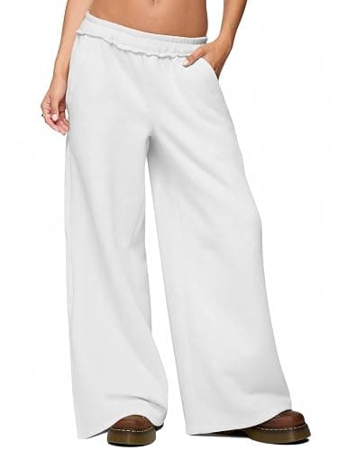 HeSaYep Womens Fleece Lined Sweatpants Wide Leg Baggy Thermal Lounge Pants Raw Hem Elastic Waist Oversized Sweat Pants - Image 1