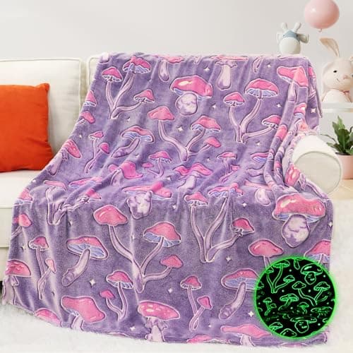 MIBOI Mushroom Throw Blanket Gifts for Women Girls, Glow in The Dark Mushroom Decor Cute Blankets for Bed Sofa Couch, Cottagecore Room Decor Stuff Kids Gifts for Birthday Christmas - Image 1