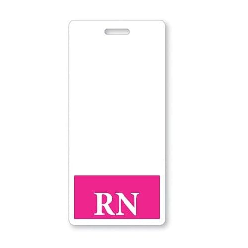 Pink RN Badge Buddy - Vertical - Heavy Duty Spill Proof & Tear Resistant Cards - Double Sided- Quick Role Identifier ID Buddies for Registered Nurse - Printed in The USA by Specialist ID - Image 1