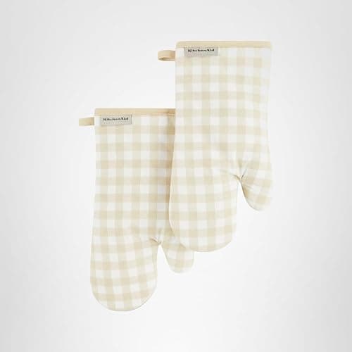 KitchenAid Gingham Oven Mitt 2-Pack Set, Milkshake, 7"x13" thumbnail 6