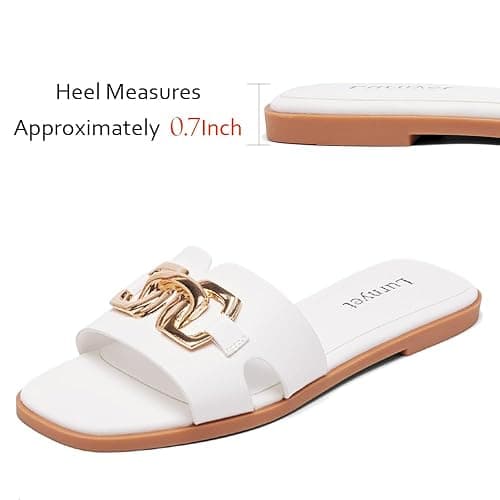 Lurnyet Women's Flat Sandals Dressy Summer Comfortable Fashion Leather Slippers Beach Cute Ladies Slides Casual Women's Sandals thumbnail 6
