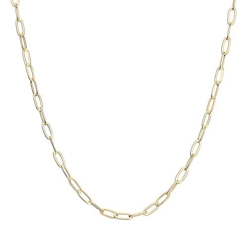 PAVOI 14K Gold Plated Curb Paperclip Box Sphere Bead Snake Herringbone and Figaro Chain Adjustable Necklace - Image 1